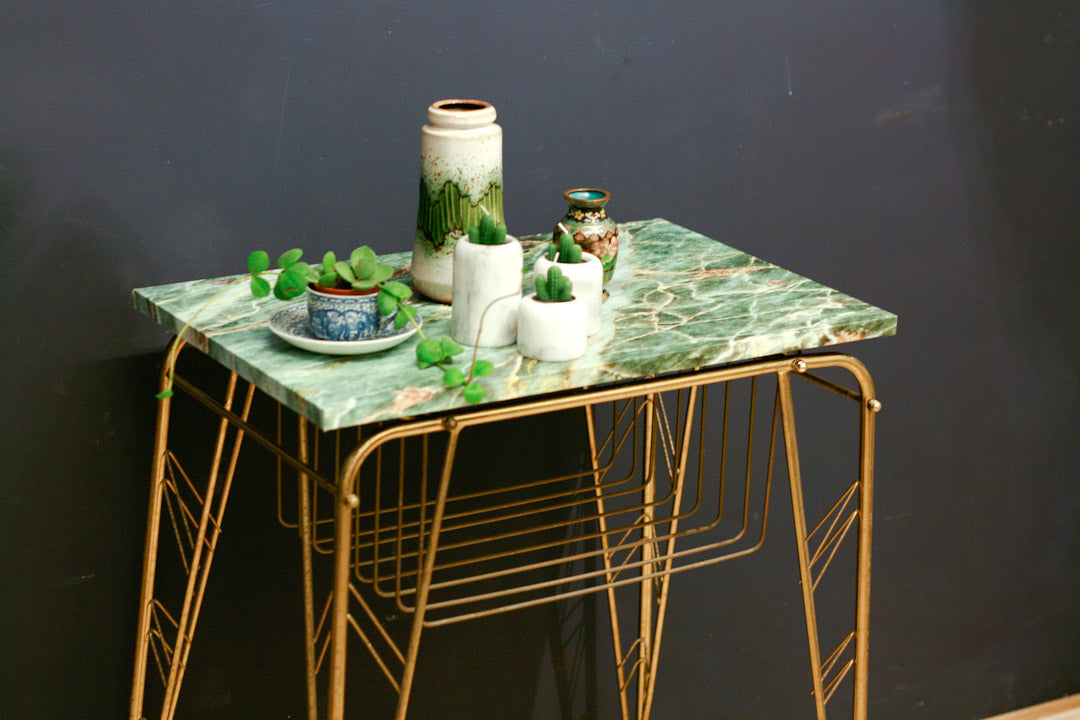 Franse Art Deco bijzettafel groen marmer look