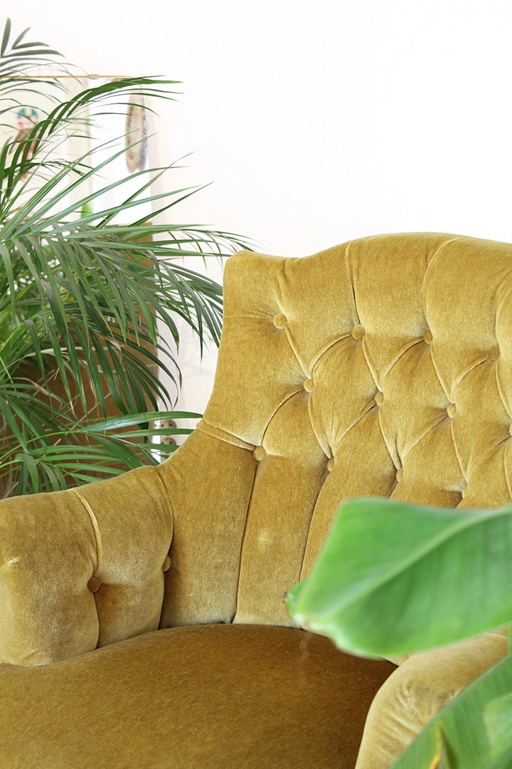 Curry groene vintage fluwelen stoel