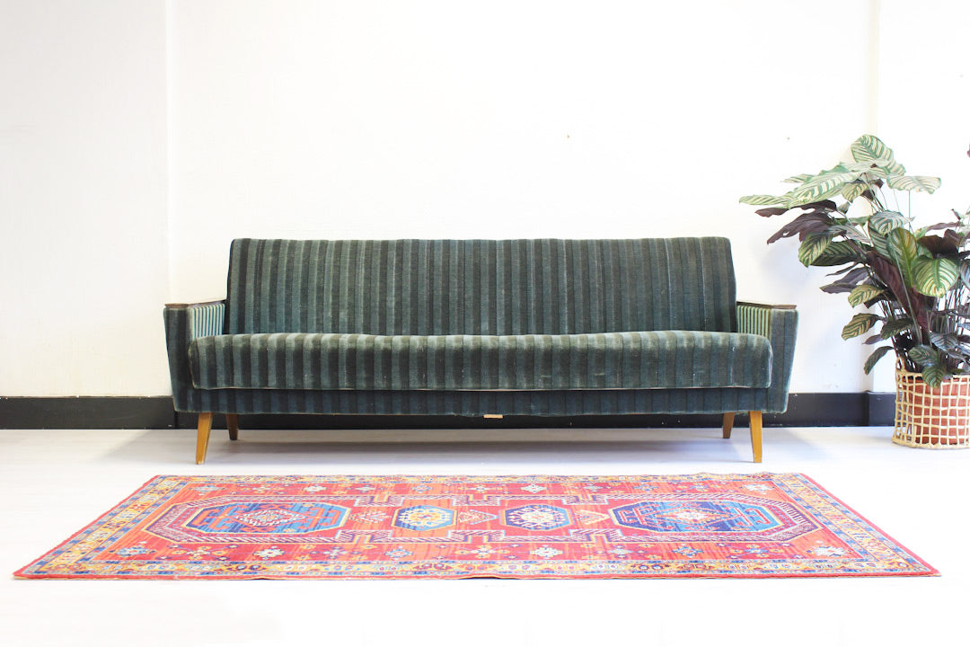 Groene Deense slaapbank velours / sofabed jaren 60