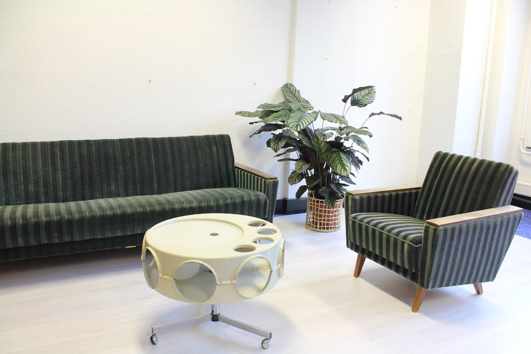 Groene Deense slaapbank velours / sofabed jaren 60