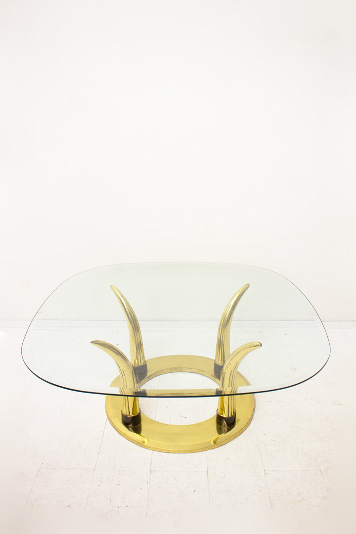 Hollywood Regency messing salontafel met glas