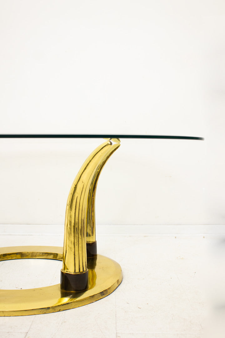 Hollywood Regency messing salontafel met glas