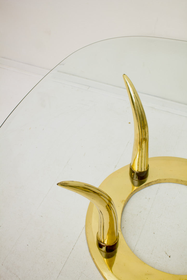 Hollywood Regency messing salontafel met glas