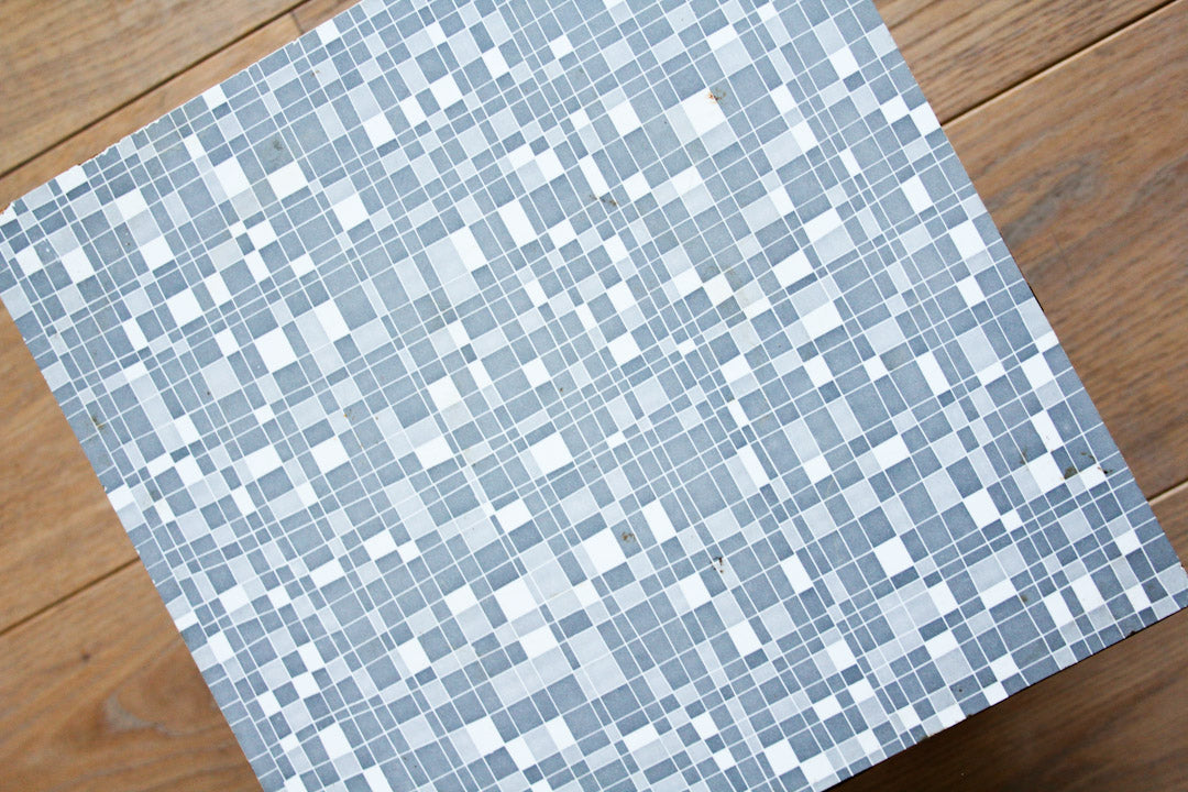 Blauw mozaik plantentafeltje hout met fineer