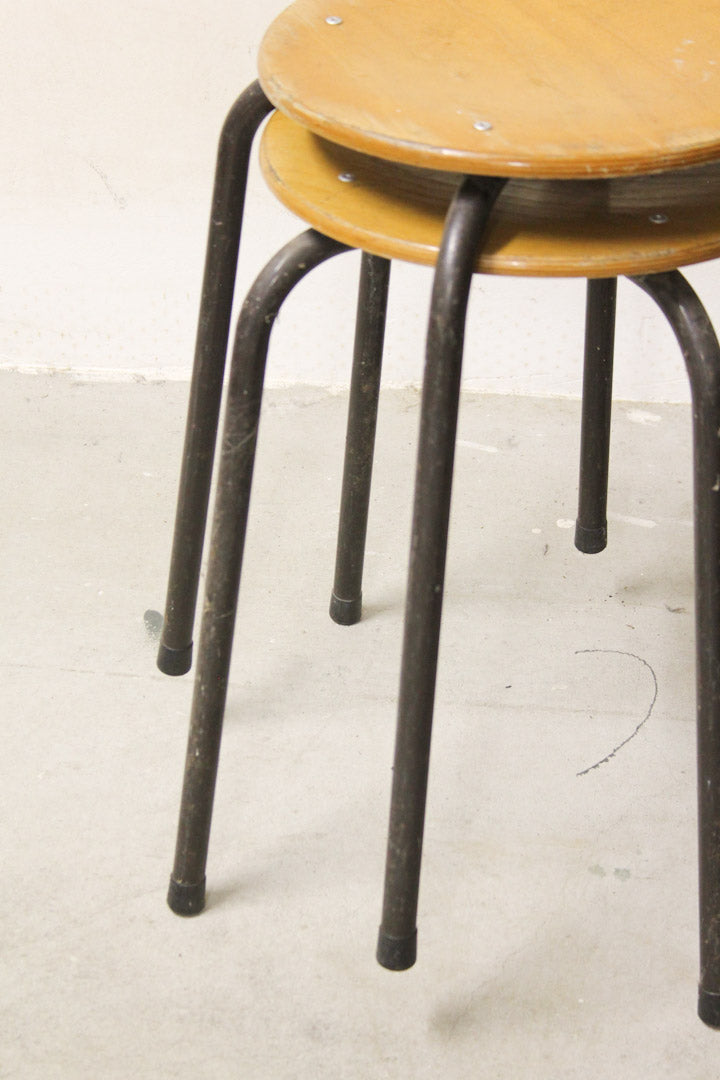 Industriele vintage schoolkrukjes van hout en metaal uit de jaren 80