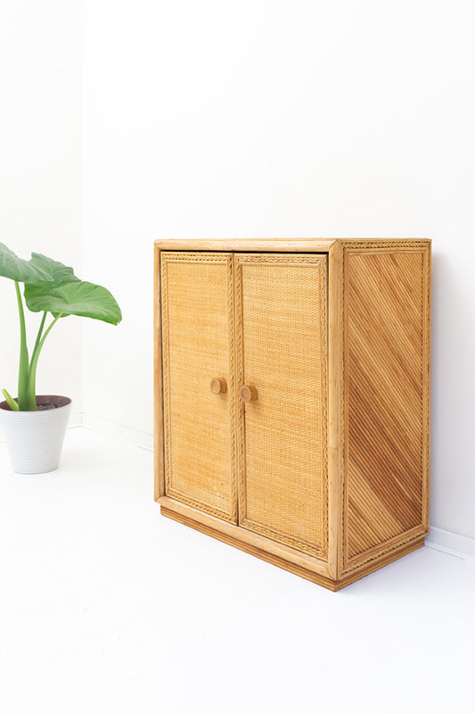 Vintage rotan boho kast met webbing jaren 80