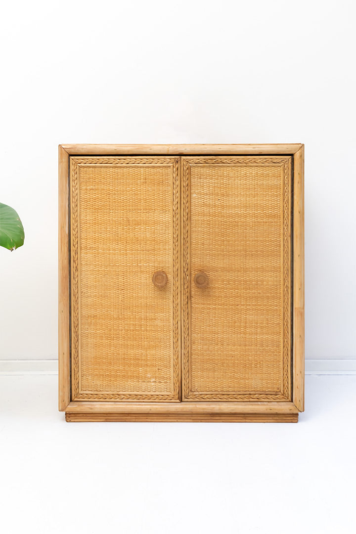 Vintage rotan boho kast met webbing jaren 80