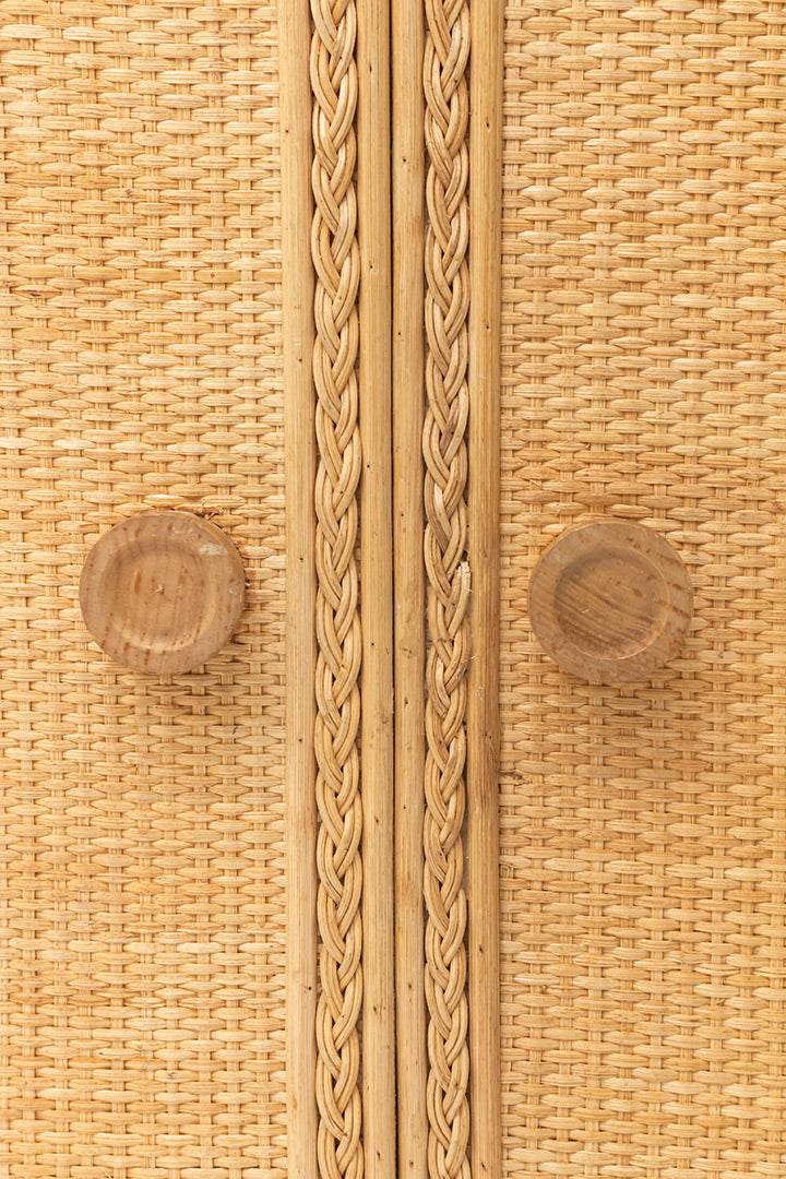 Vintage rotan boho kast met webbing jaren 80