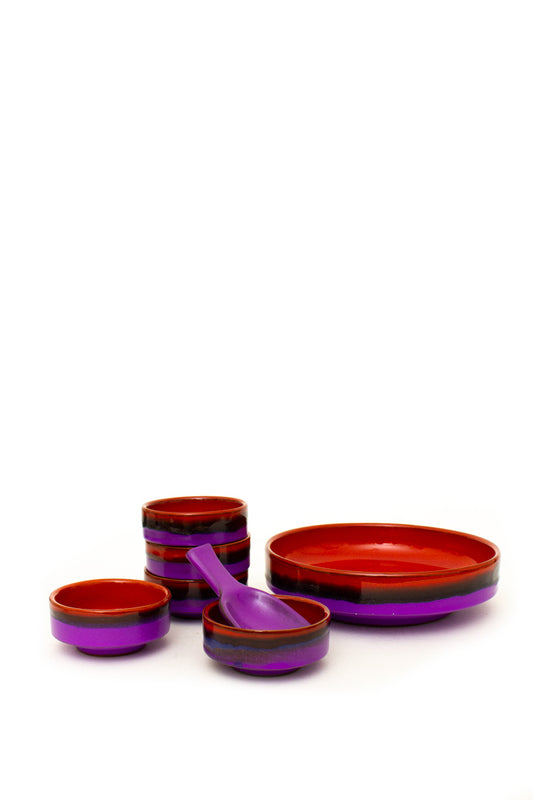 70’s 7-delige keramieken pindaset rood paars