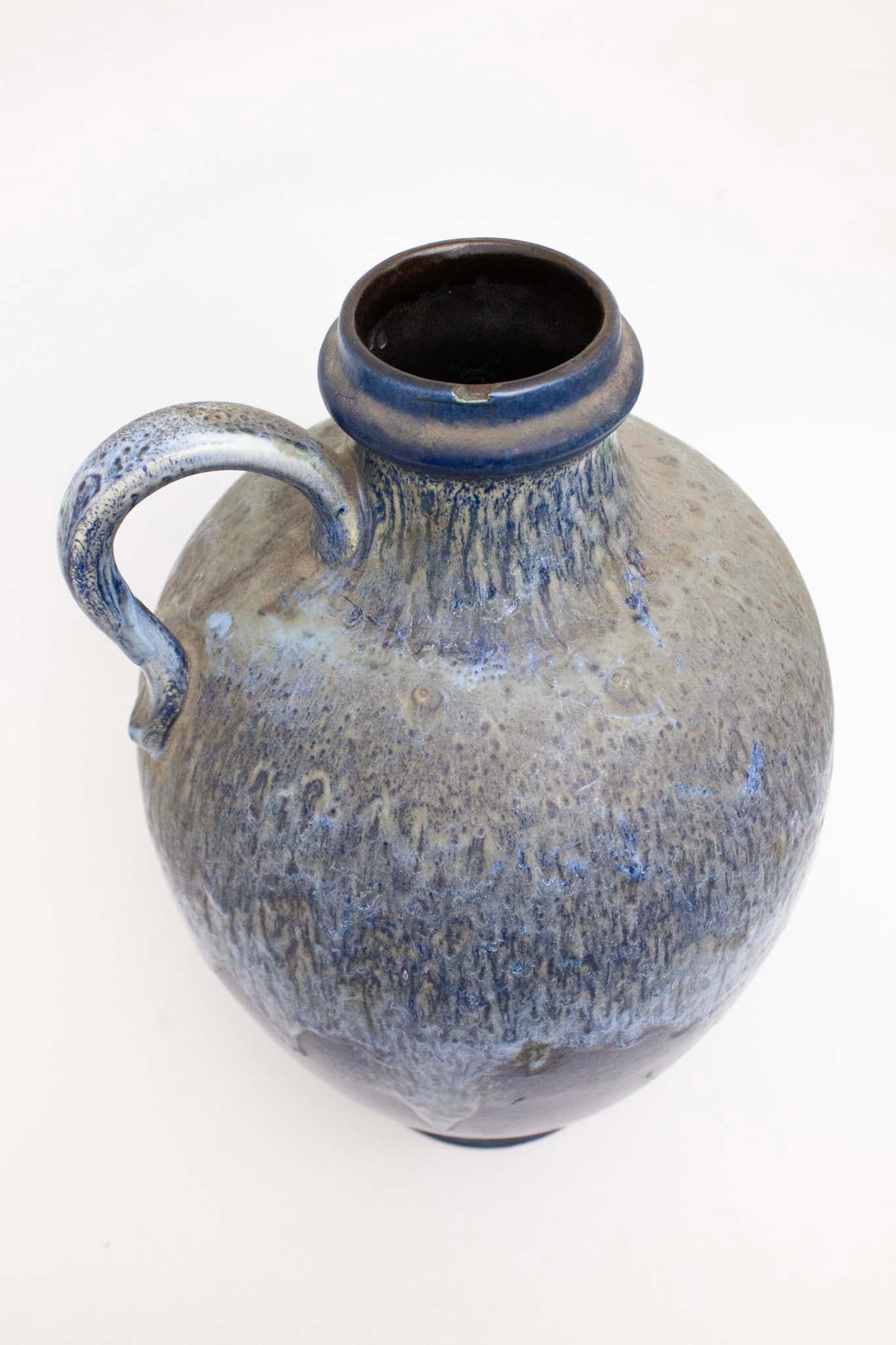 Mid-Century keramieken vloervaas met blauw kleurverloop
