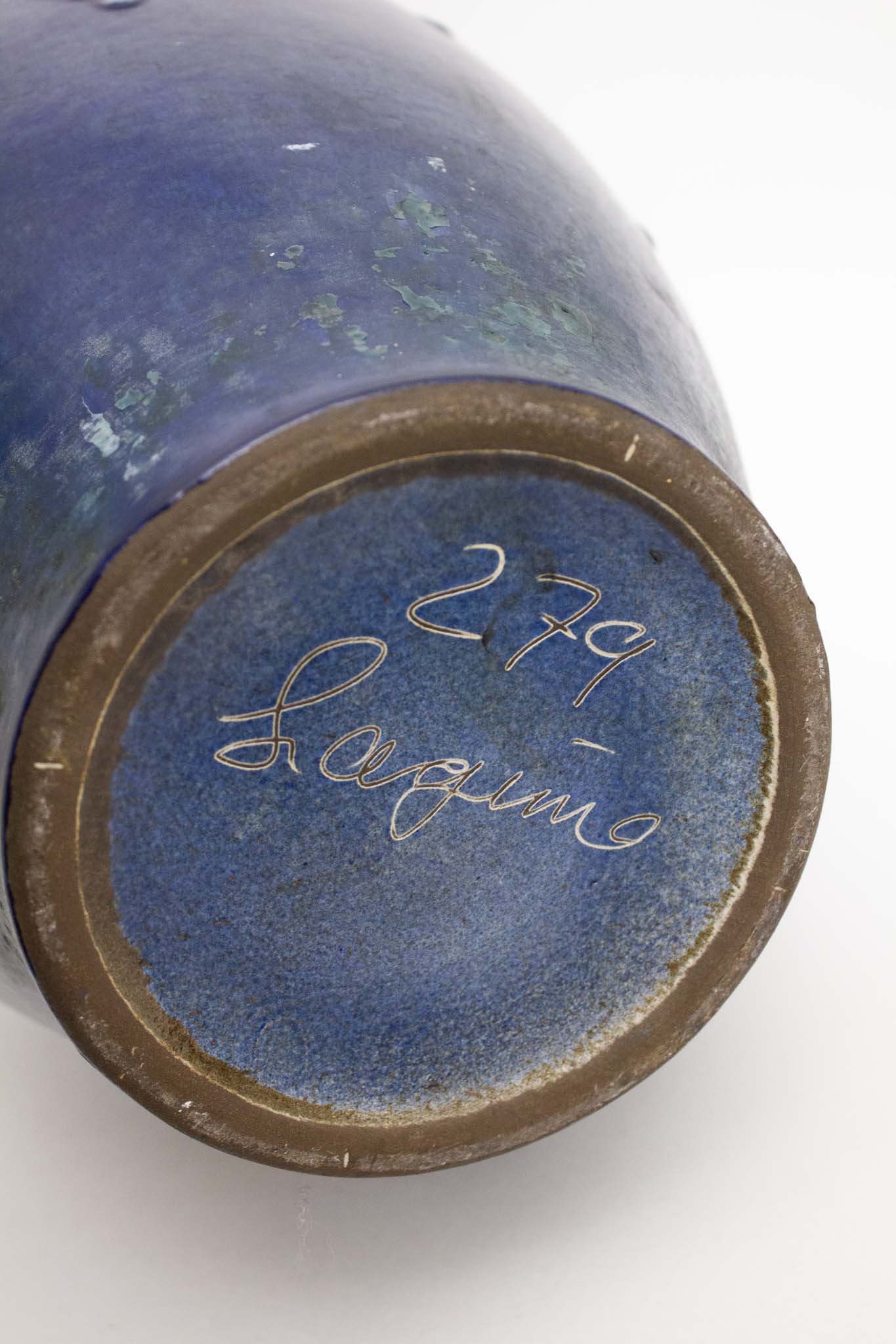 Mid-Century keramieken vloervaas met blauw kleurverloop