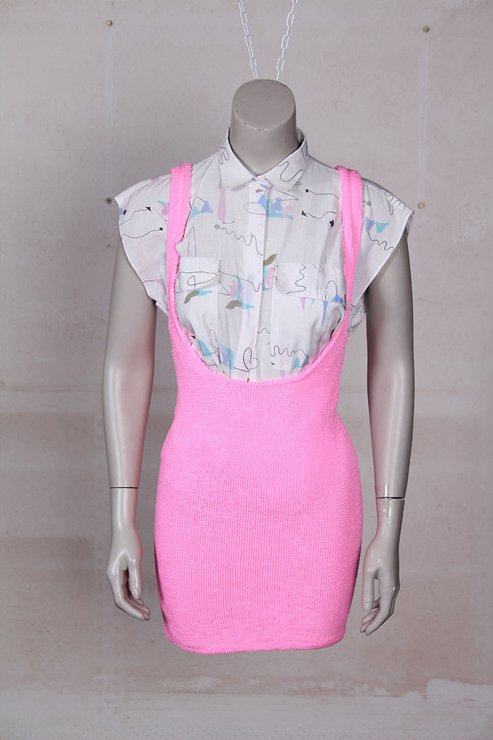 Fluor roze nineties tanktop / rok crinkle