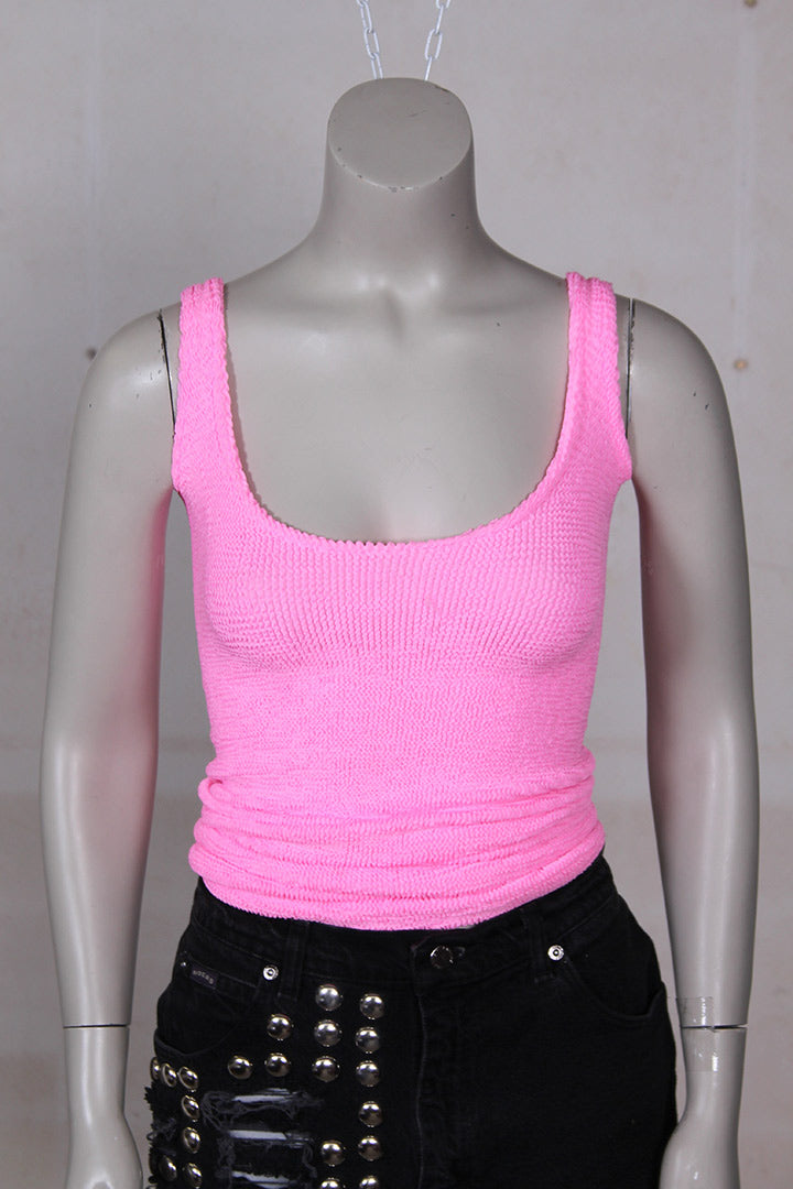 Fluor roze nineties tanktop / rok crinkle
