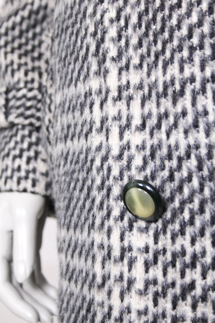 Wollen geruite lange winterjas uit de jaren 90 L