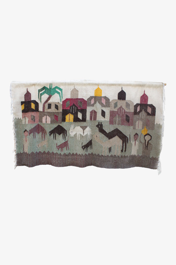 Egyptisch wollen vintage wandkleed met herdersdorp