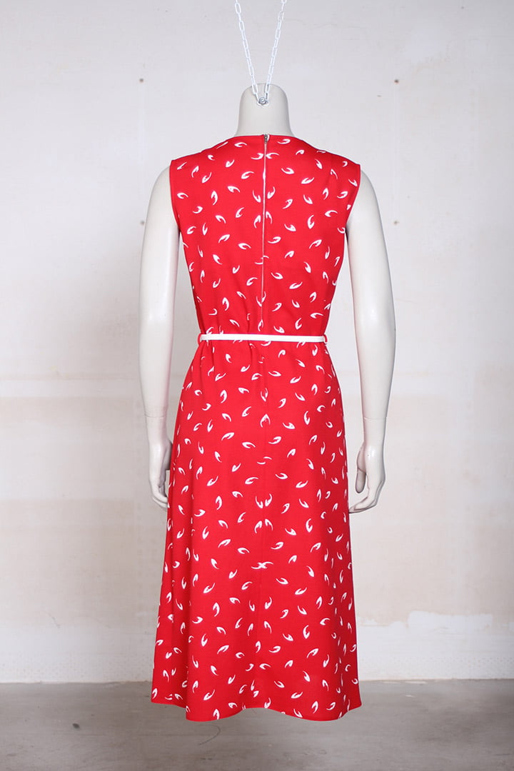 Vintage rode zomerjurk met witte print M