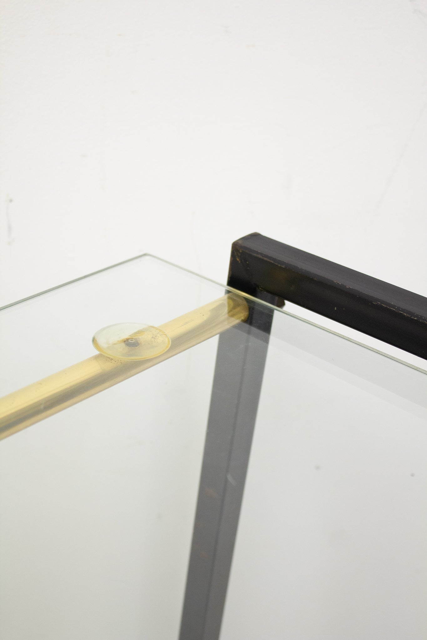 Vintage Franse barcart/ serveerwagen met metalen frame en glasplaten