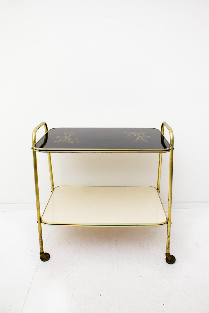 Vintage Franse messing barcart met glas en formica blad