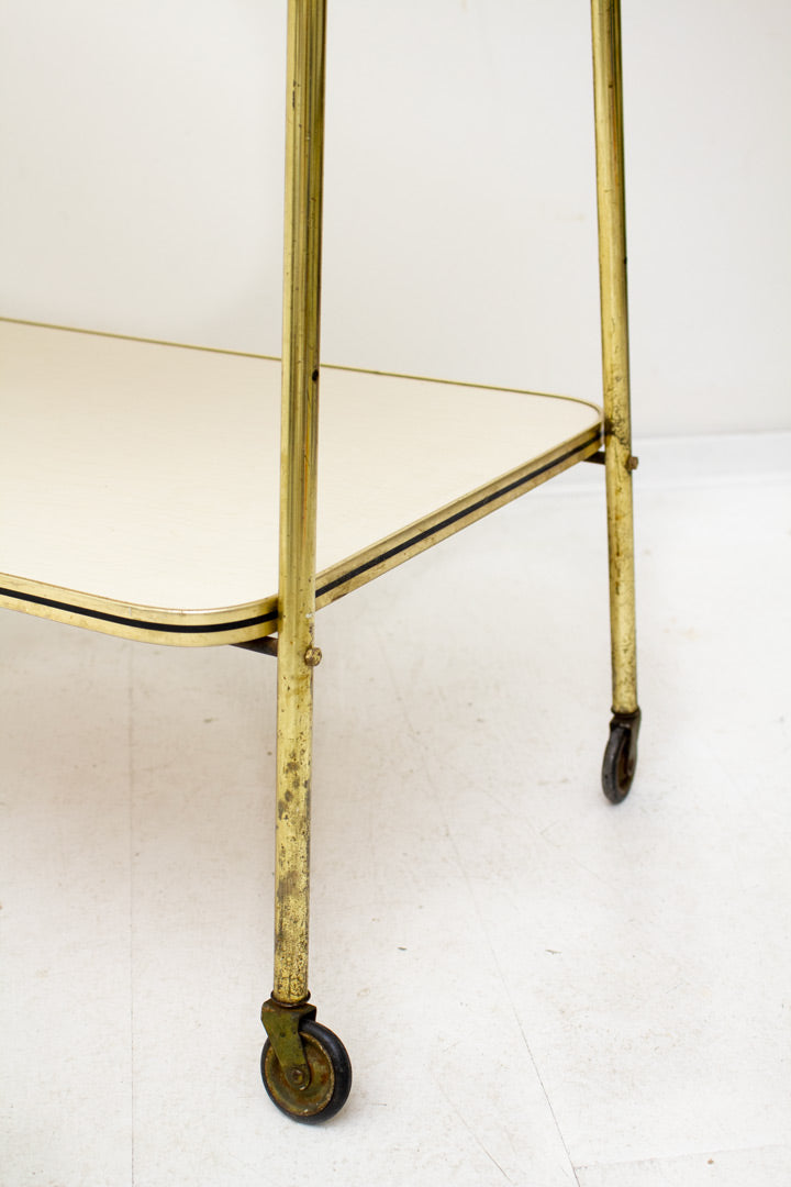 Vintage Franse messing barcart met glas en formica blad