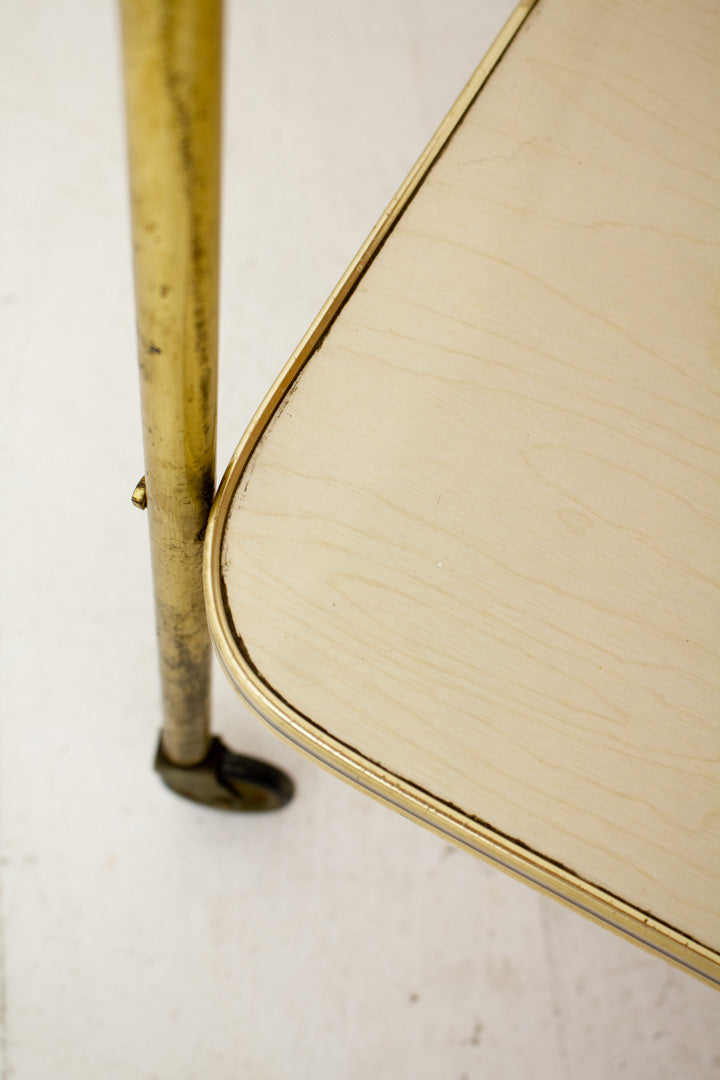 Vintage Franse messing barcart met glas en formica blad