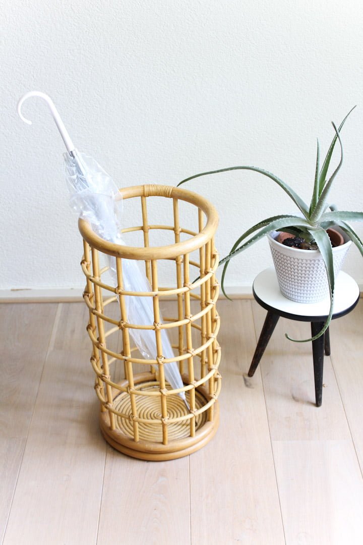Vintage bamboe plantentafeltje / paraplubak