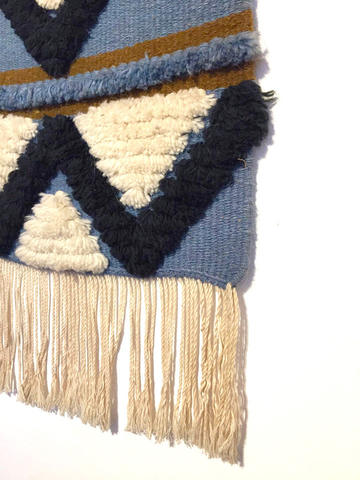 Vintage blauw wandkleedje geweven