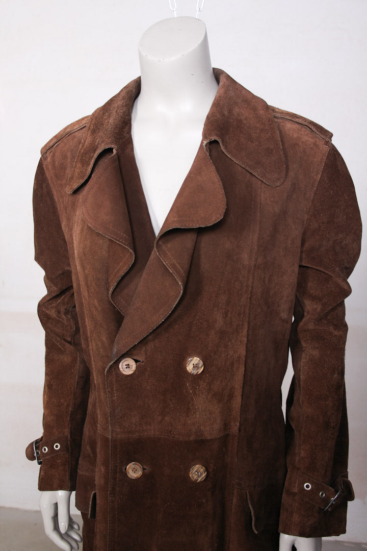 Bruine suede trenchcoat heren M