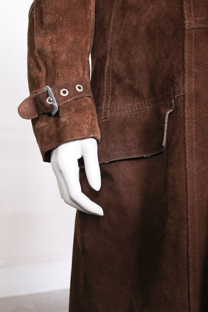 Bruine suede trenchcoat heren M