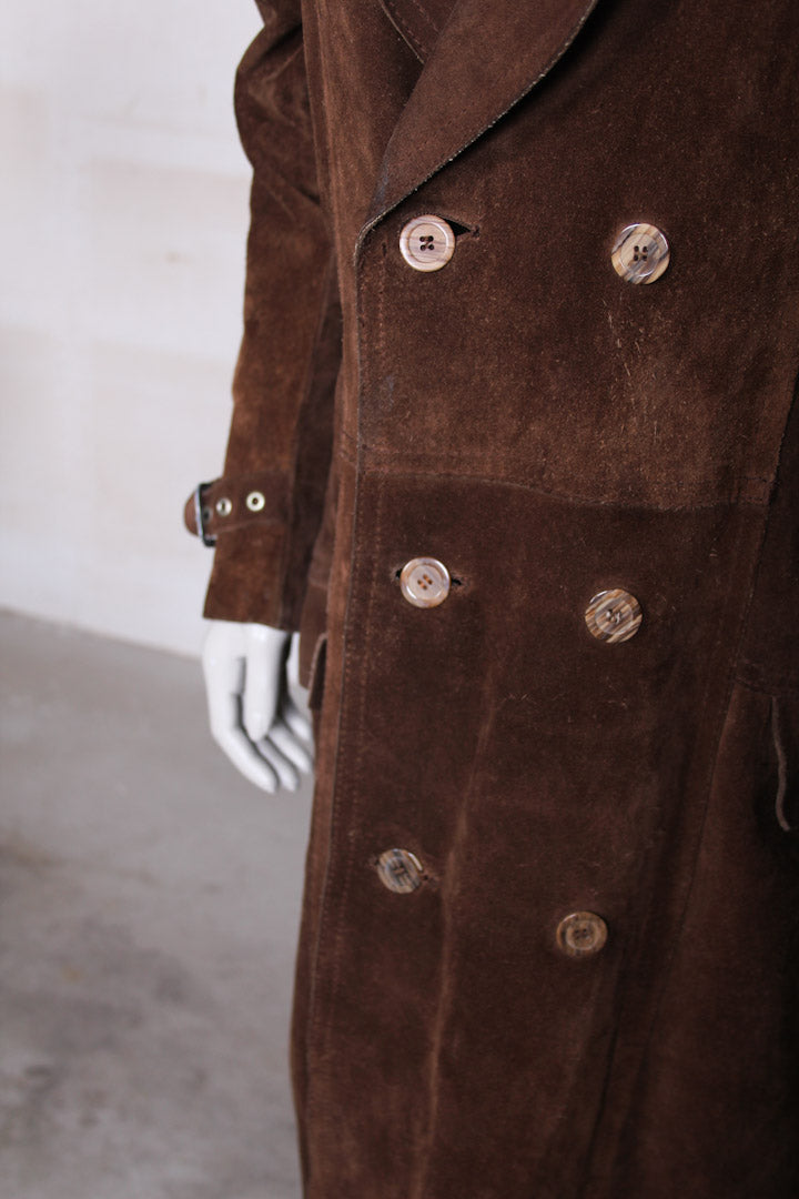 Bruine suede trenchcoat heren M