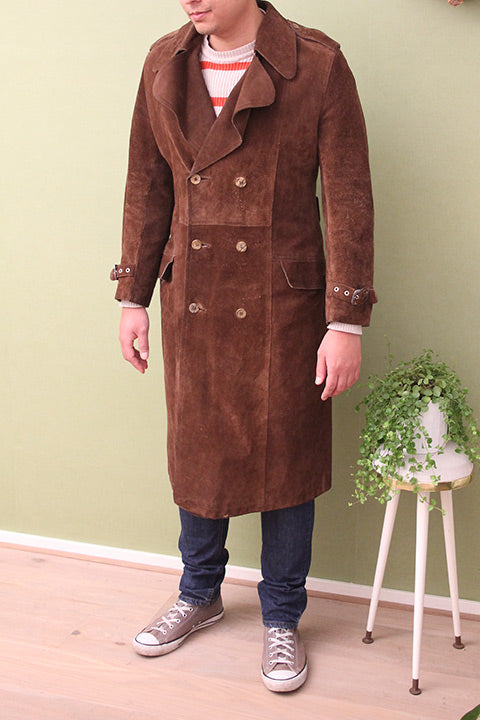 Suede lange trenchcoat