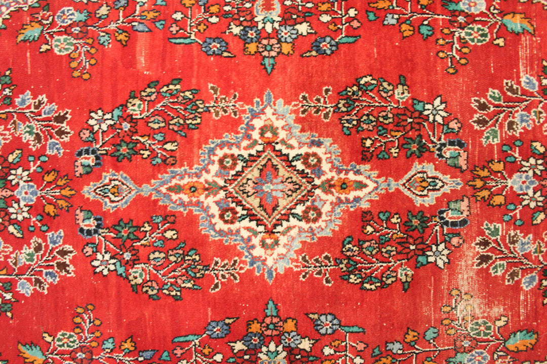 Vintage gebloemd vloerkleed rood 315 x 195 cm