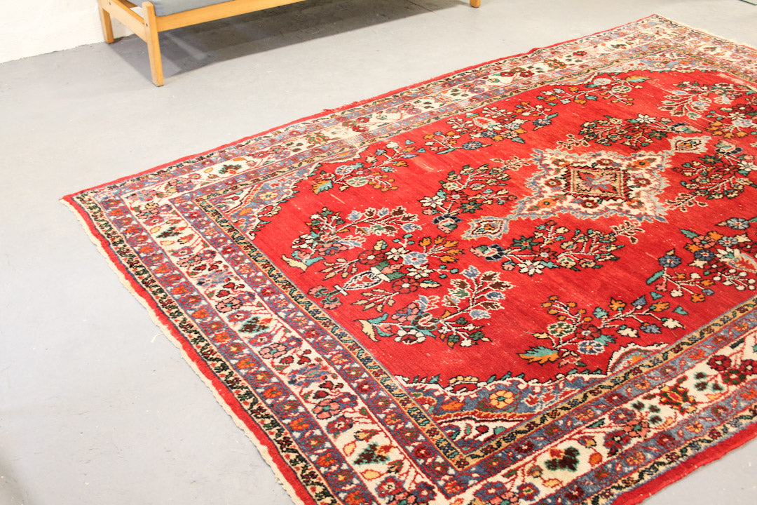 Vintage gebloemd vloerkleed rood 315 x 195 cm