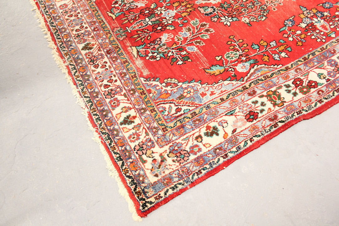 Vintage gebloemd vloerkleed rood 315 x 195 cm