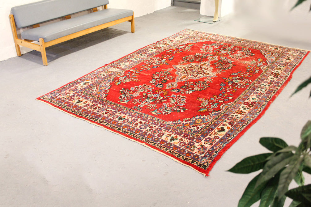 Vintage gebloemd vloerkleed rood 315 x 195 cm
