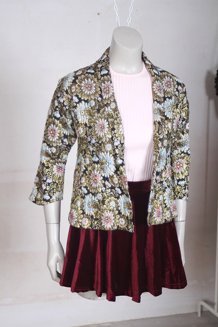 Gouden brokaat bloemen blazer