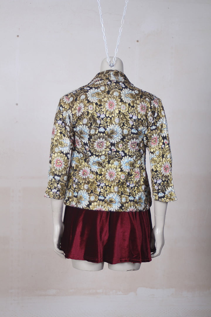 Gouden brokaat bloemen blazer