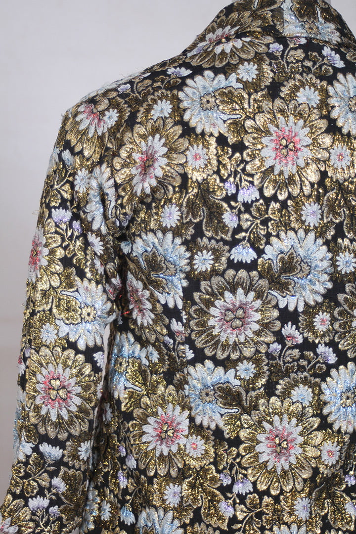 Gouden brokaat bloemen blazer