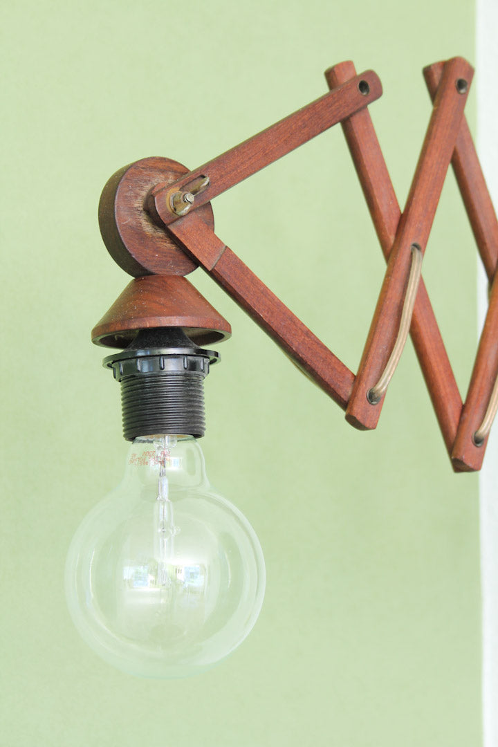 Vintage houten schaarlamp groot