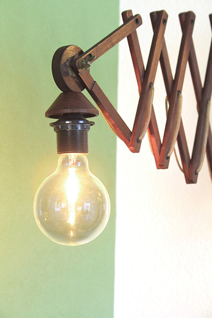 Vintage houten schaarlamp groot