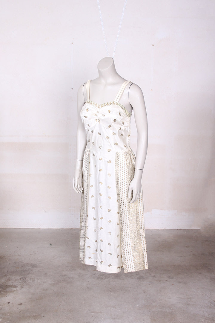 Vintage jaren 50 creme gouden cocktailjurk met stola