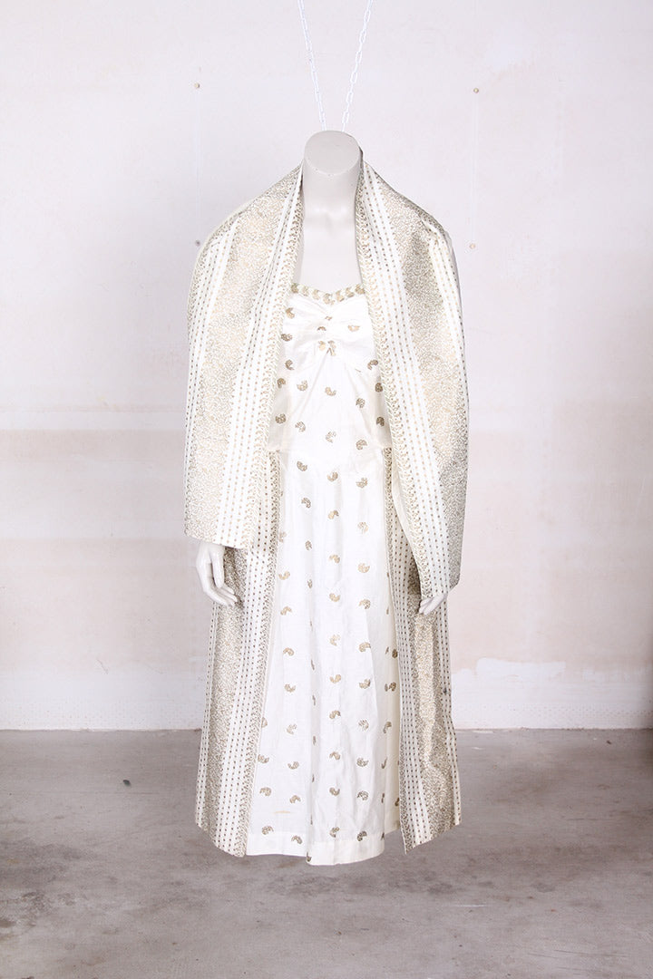 Vintage jaren 50 creme gouden cocktailjurk met stola