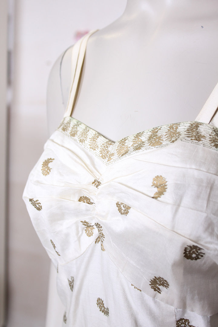 Vintage jaren 50 creme gouden cocktailjurk met stola