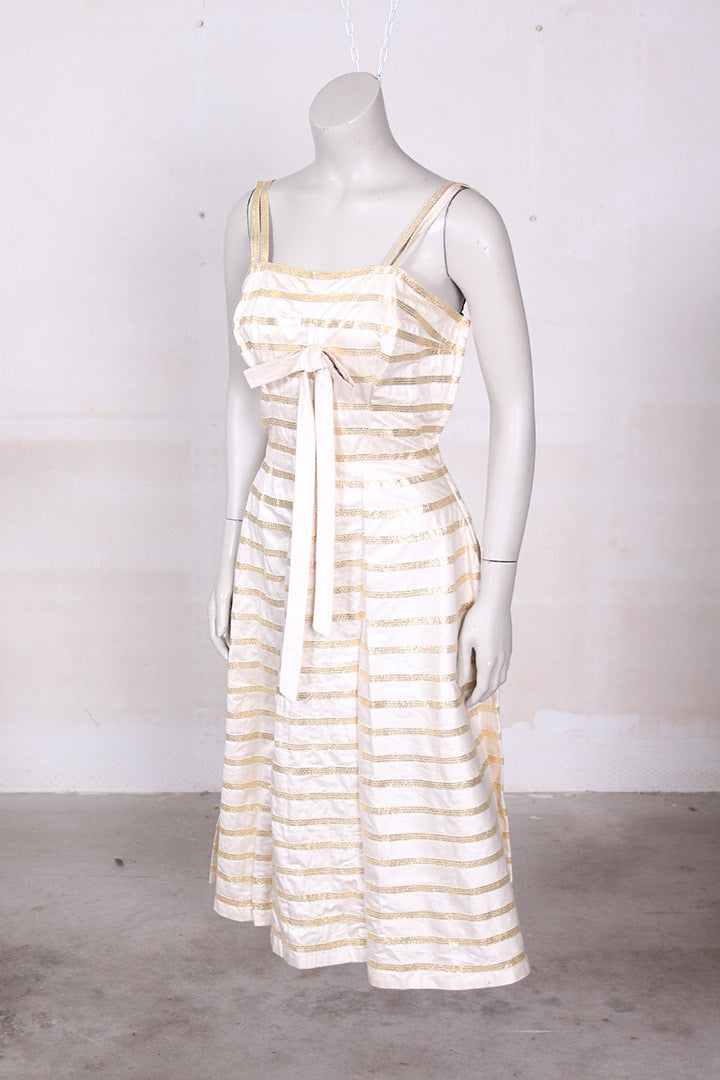 Vintage beige gouden cocktailjurk jaren 50 maat S