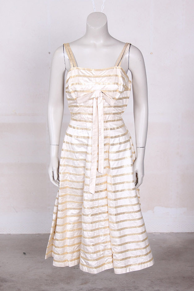 Vintage beige gouden cocktailjurk jaren 50 maat S