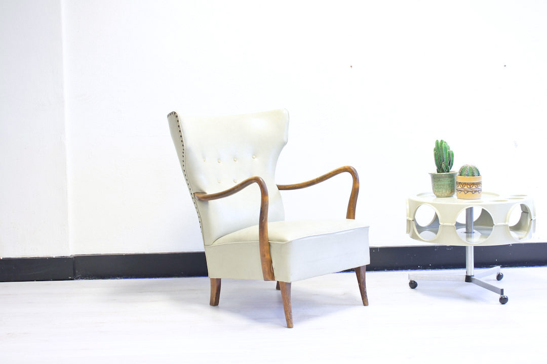Creme witte vintage oorfauteuil jaren 50