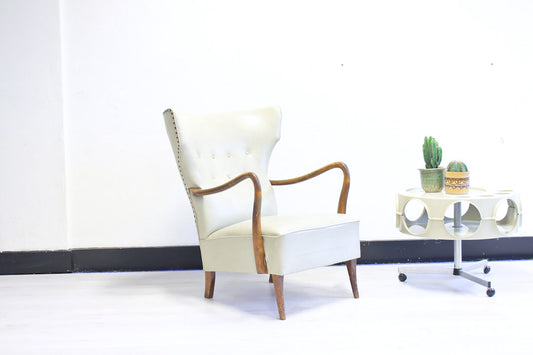 Creme witte vintage oorfauteuil jaren 50