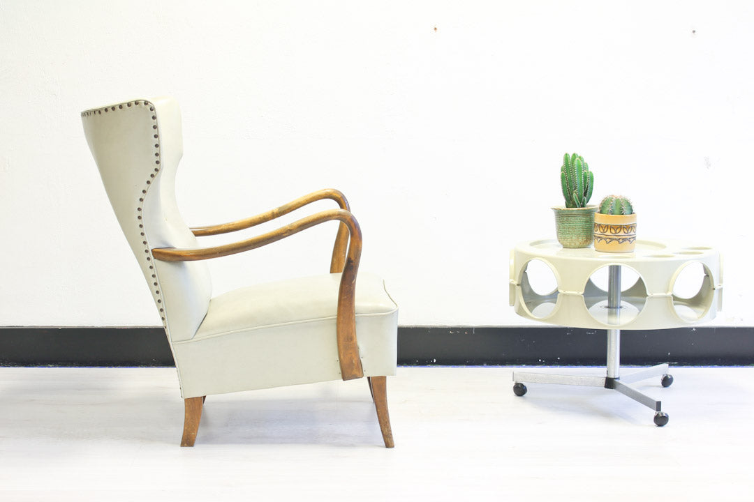 Creme witte vintage oorfauteuil jaren 50