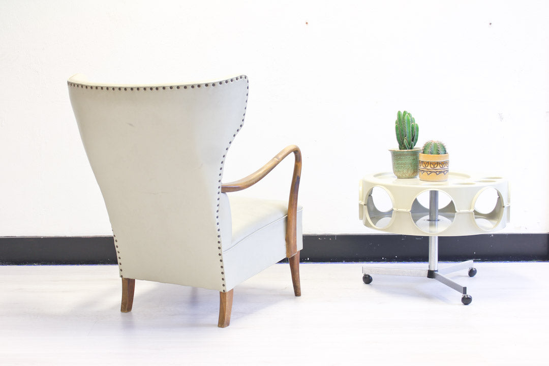 Creme witte vintage oorfauteuil jaren 50
