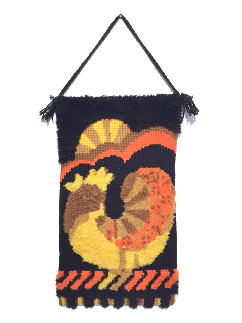 Jaren 70 wandkleed van bruin / oranje / geel wol