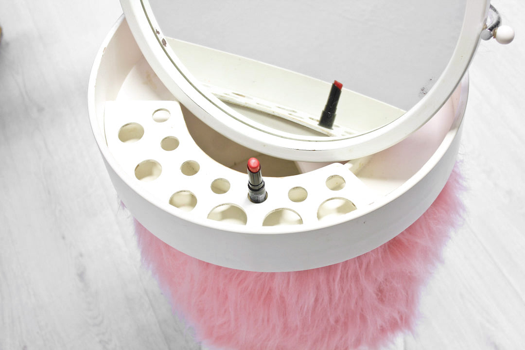 Vintage make-up tafel jaren 70 furry fluffy roze